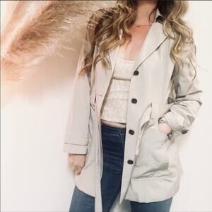 CALVIN KLEIN Khaki Tan Cream Lined Belted Button Preppy Tie Trench Coat Jacket S